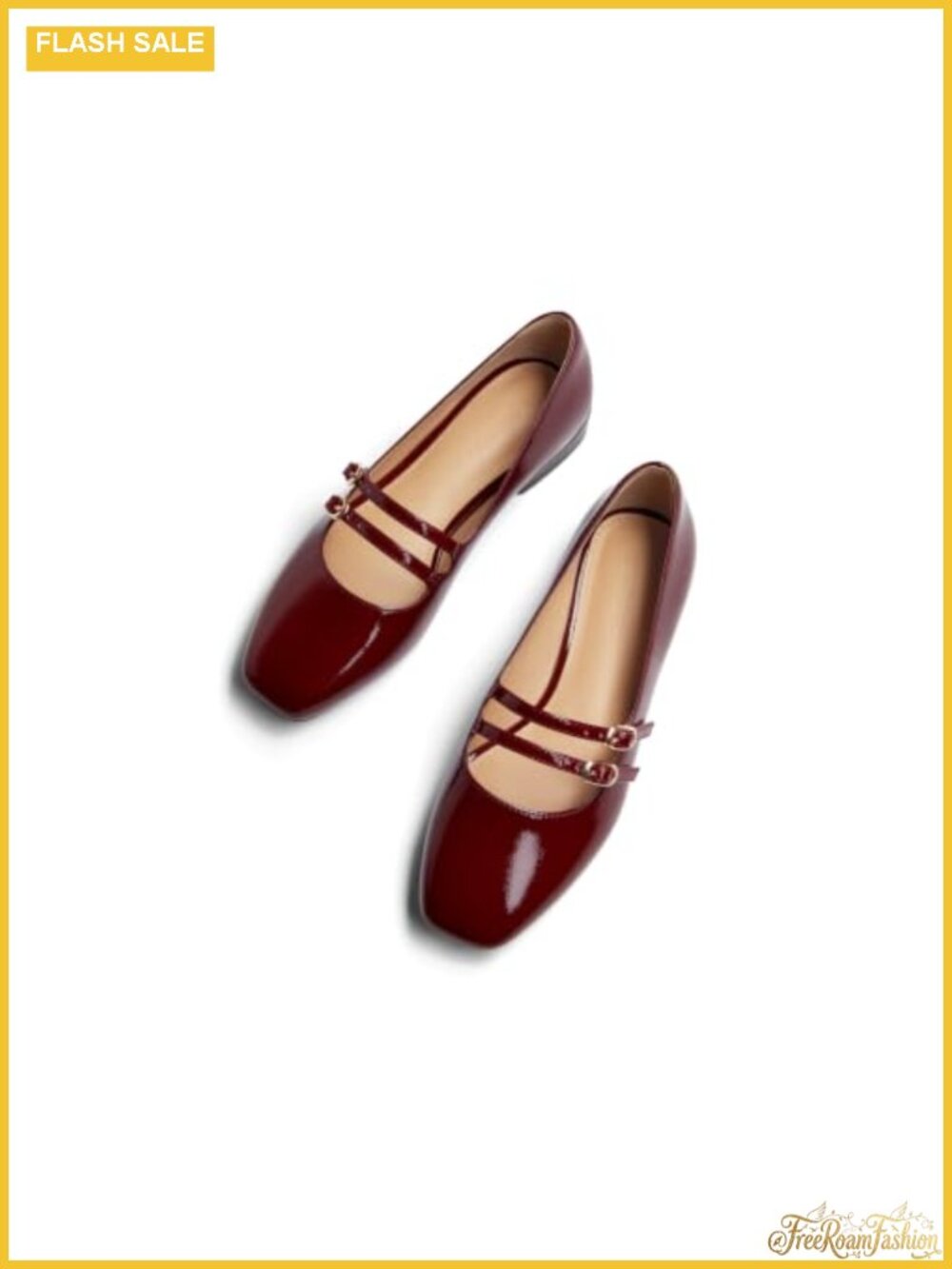 Women's Mary Jane Flats Square Toe Double Strap Slip On Dressy Work Shoes